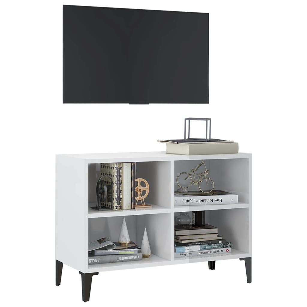 vidaXL TV Cabinet with Metal Legs High Gloss White 69.5x30x50 cm