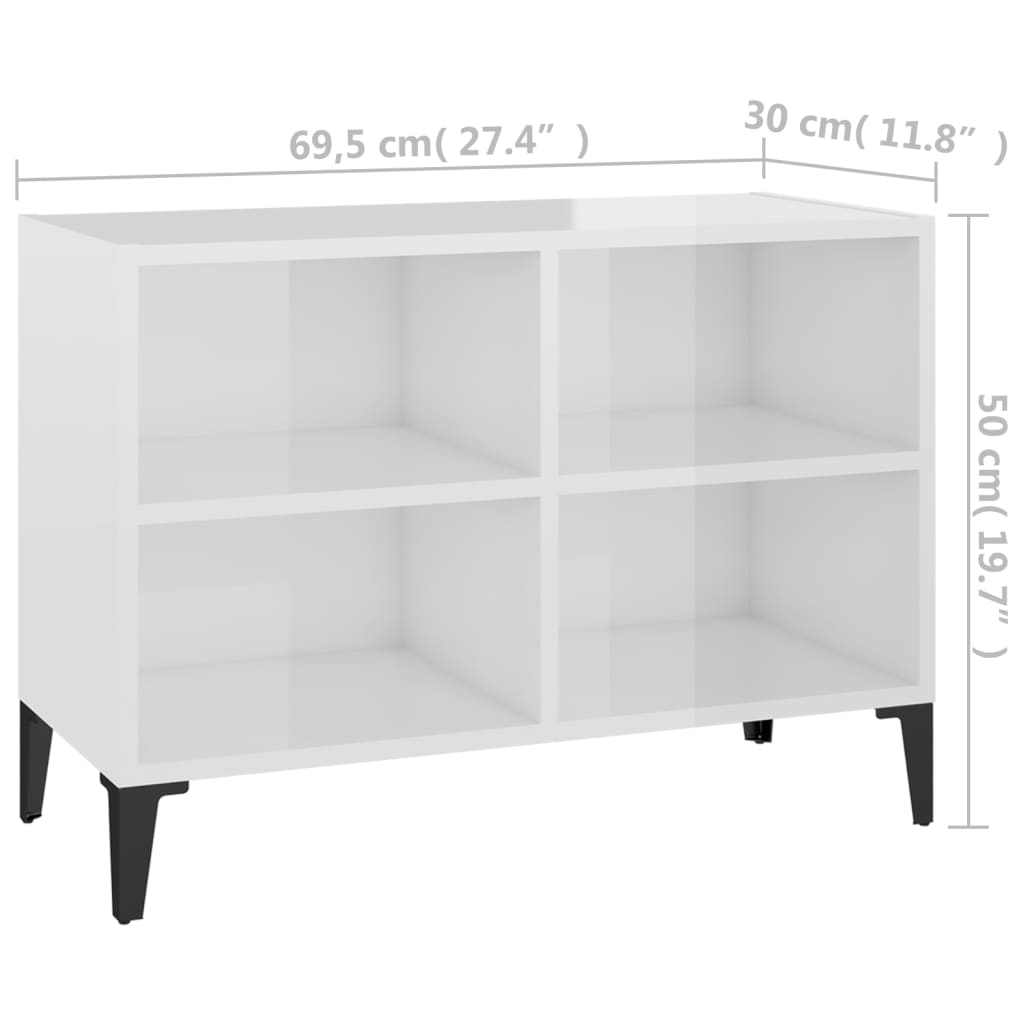 vidaXL TV Cabinet with Metal Legs High Gloss White 69.5x30x50 cm