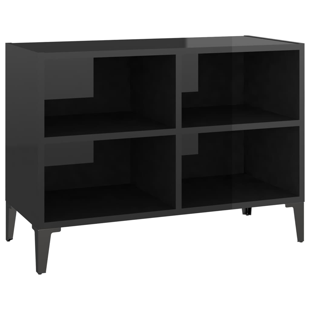 vidaXL TV Cabinet with Metal Legs High Gloss Black 69.5x30x50 cm