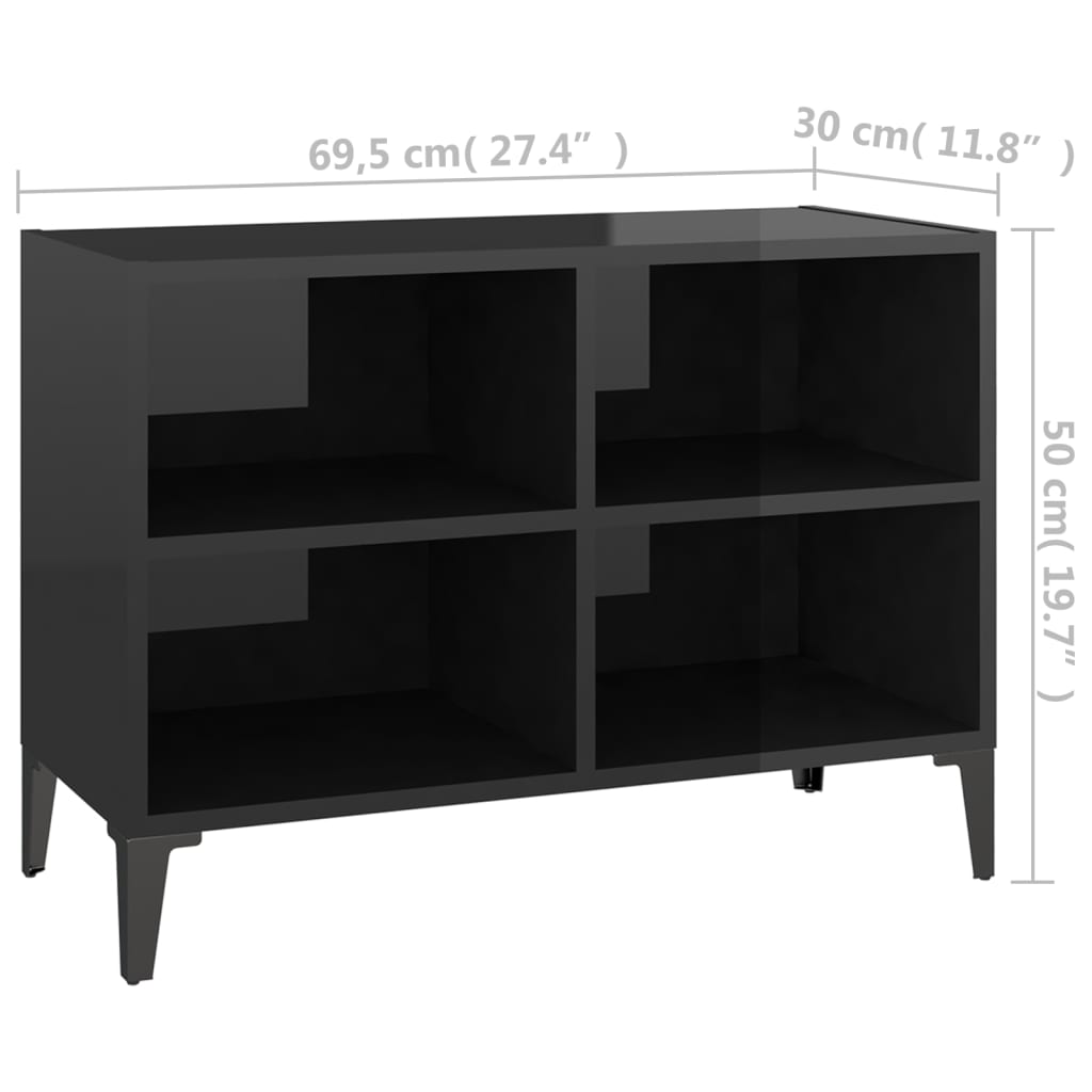 vidaXL TV Cabinet with Metal Legs High Gloss Black 69.5x30x50 cm