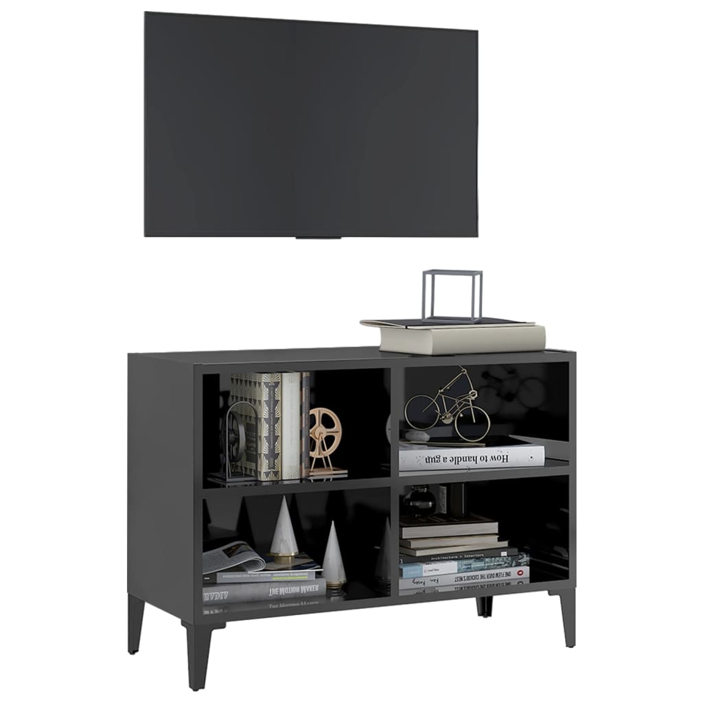 vidaXL TV Cabinet with Metal Legs High Gloss Grey 69.5x30x50 cm