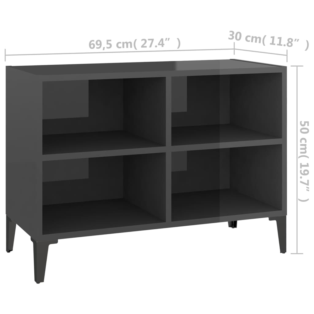 vidaXL TV Cabinet with Metal Legs High Gloss Grey 69.5x30x50 cm