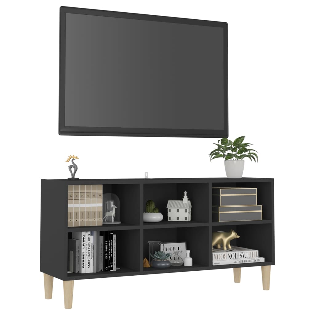 vidaXL TV Cabinet with Solid Wood Legs Grey 103.5x30x50 cm