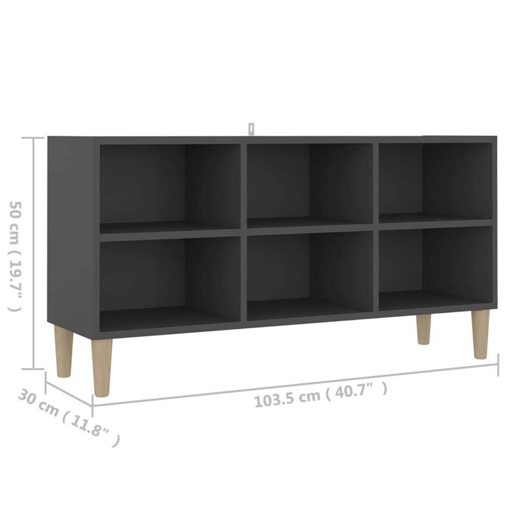 vidaXL TV Cabinet with Solid Wood Legs Grey 103.5x30x50 cm