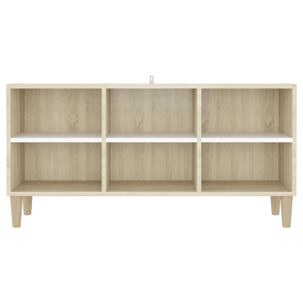 vidaXL TV Cabinet with Solid Wood Legs White and Sonoma Oak 103.5x30x50 cm