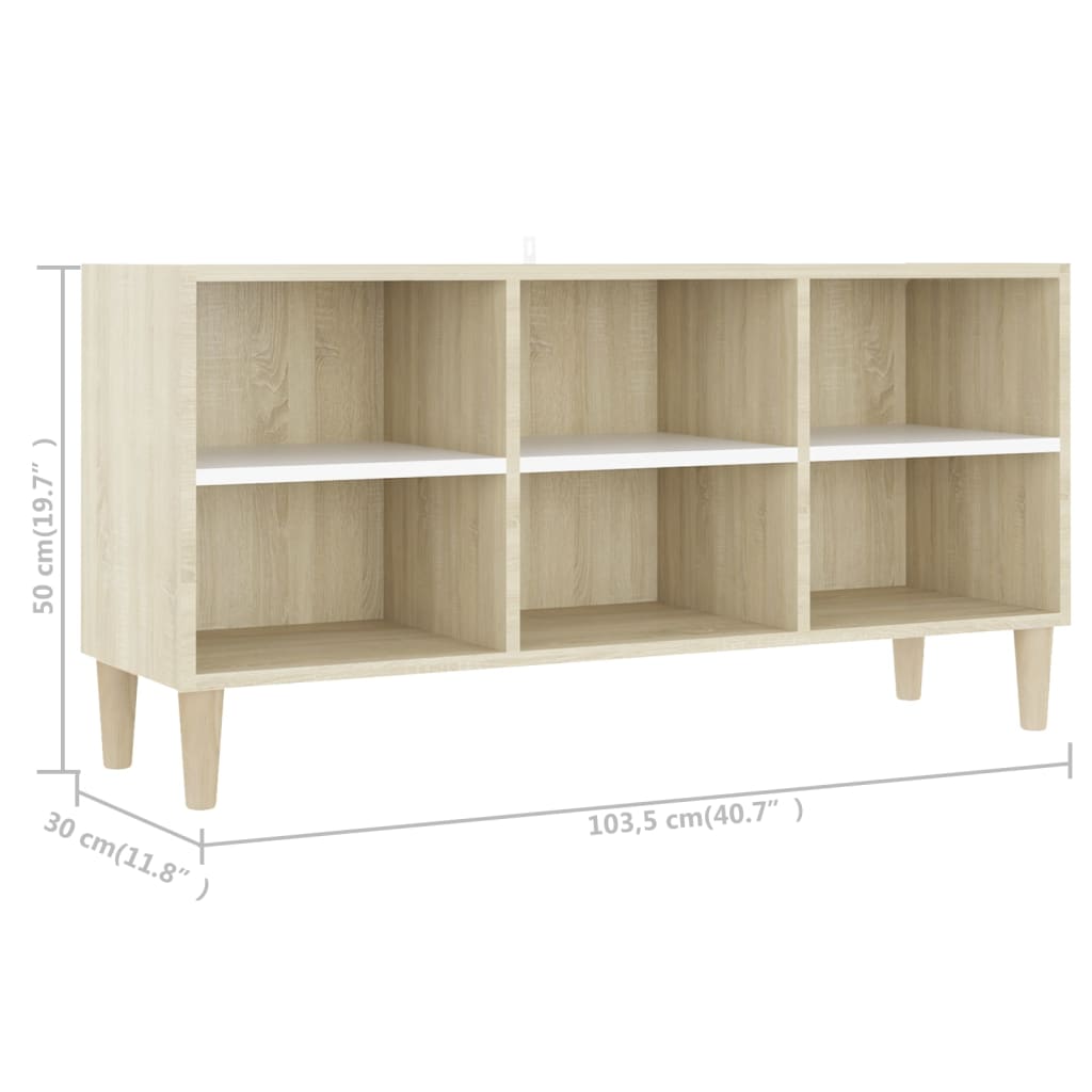 vidaXL TV Cabinet with Solid Wood Legs White and Sonoma Oak 103.5x30x50 cm