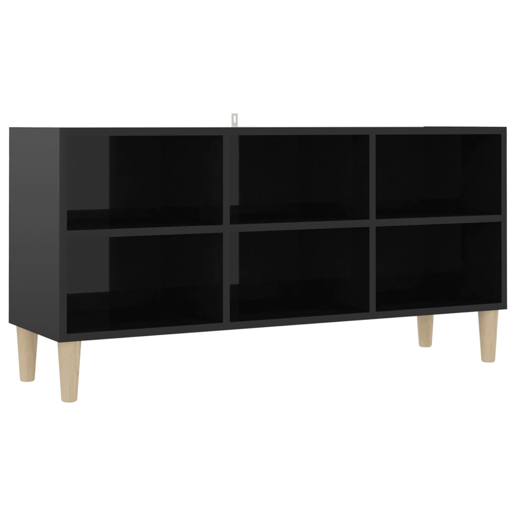 vidaXL TV Cabinet with Solid Wood Legs High Gloss Black 103.5x30x50 cm