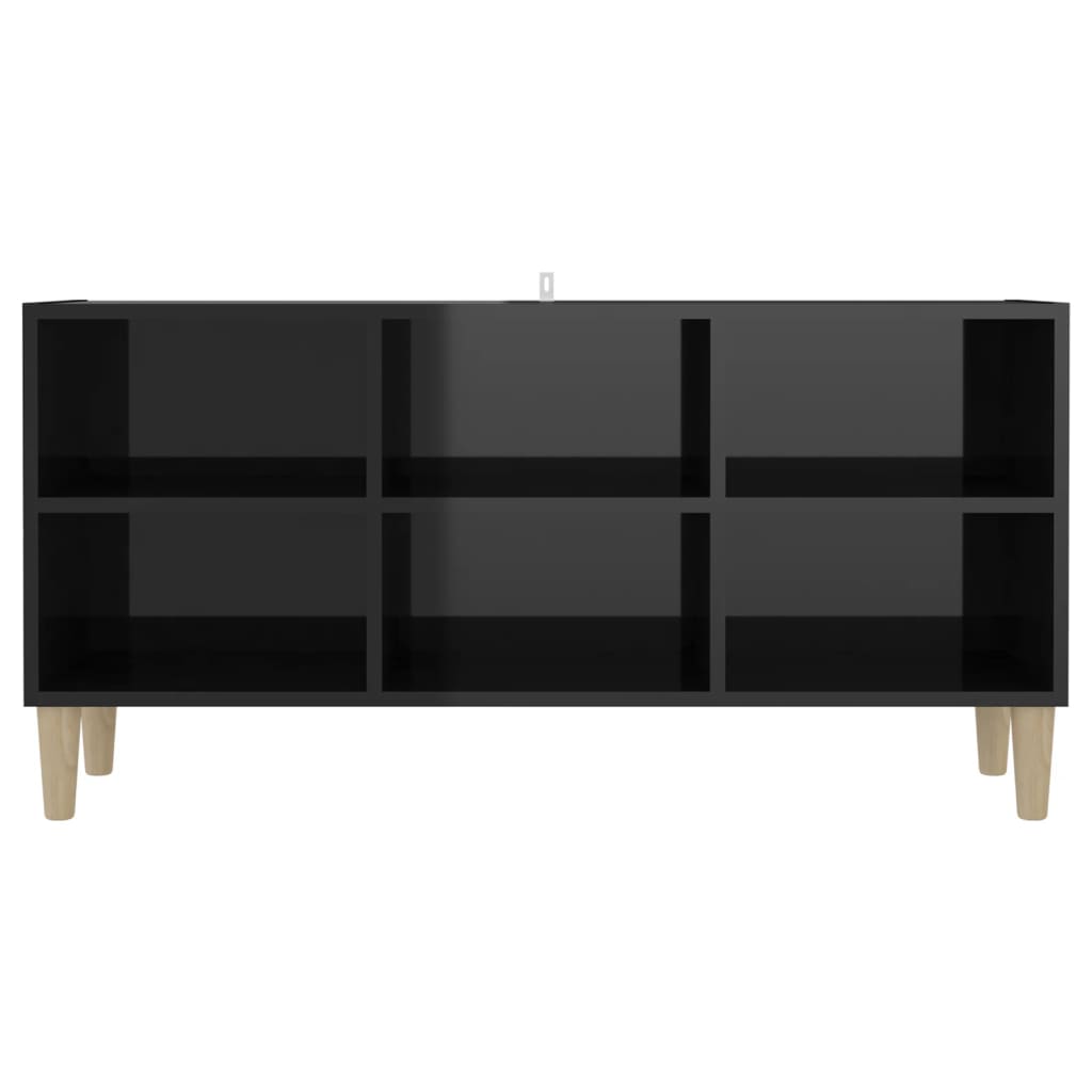 vidaXL TV Cabinet with Solid Wood Legs High Gloss Black 103.5x30x50 cm