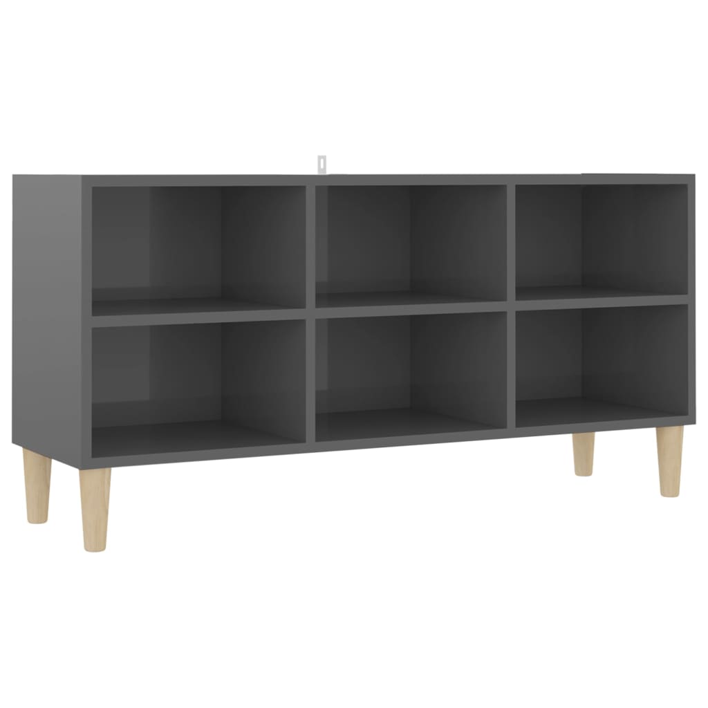 vidaXL TV Cabinet with Solid Wood Legs High Gloss Grey 103.5x30x50 cm