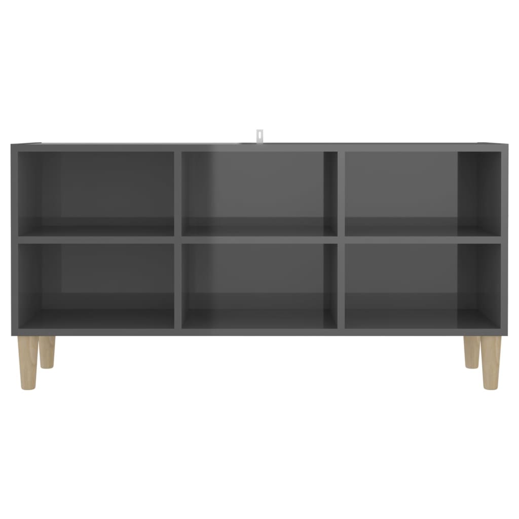 vidaXL TV Cabinet with Solid Wood Legs High Gloss Grey 103.5x30x50 cm