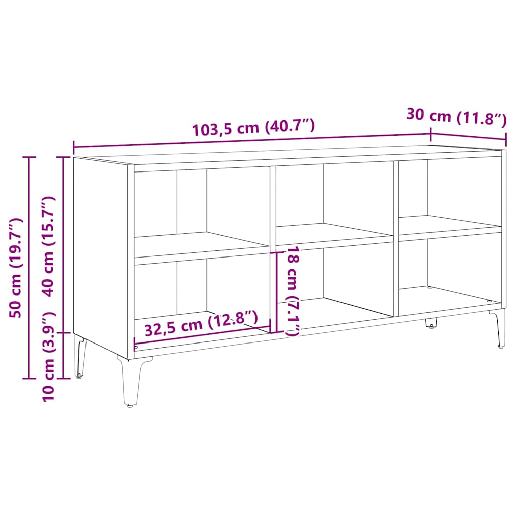 805953 vidaXL TV Cabinet with Metal Legs Sonoma Oak 103,5x30x50 cm