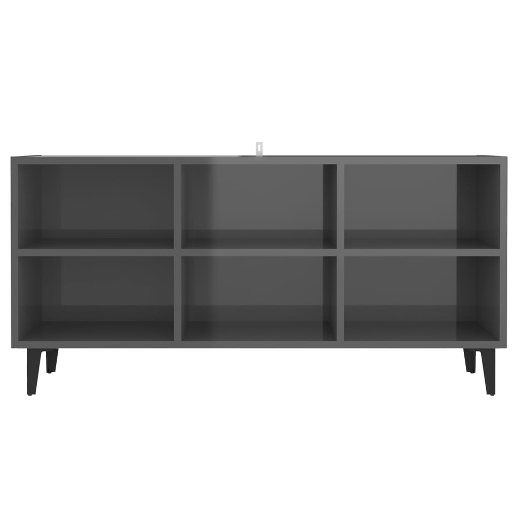 vidaXL TV Cabinet with Metal Legs High Gloss Grey 103.5x30x50 cm