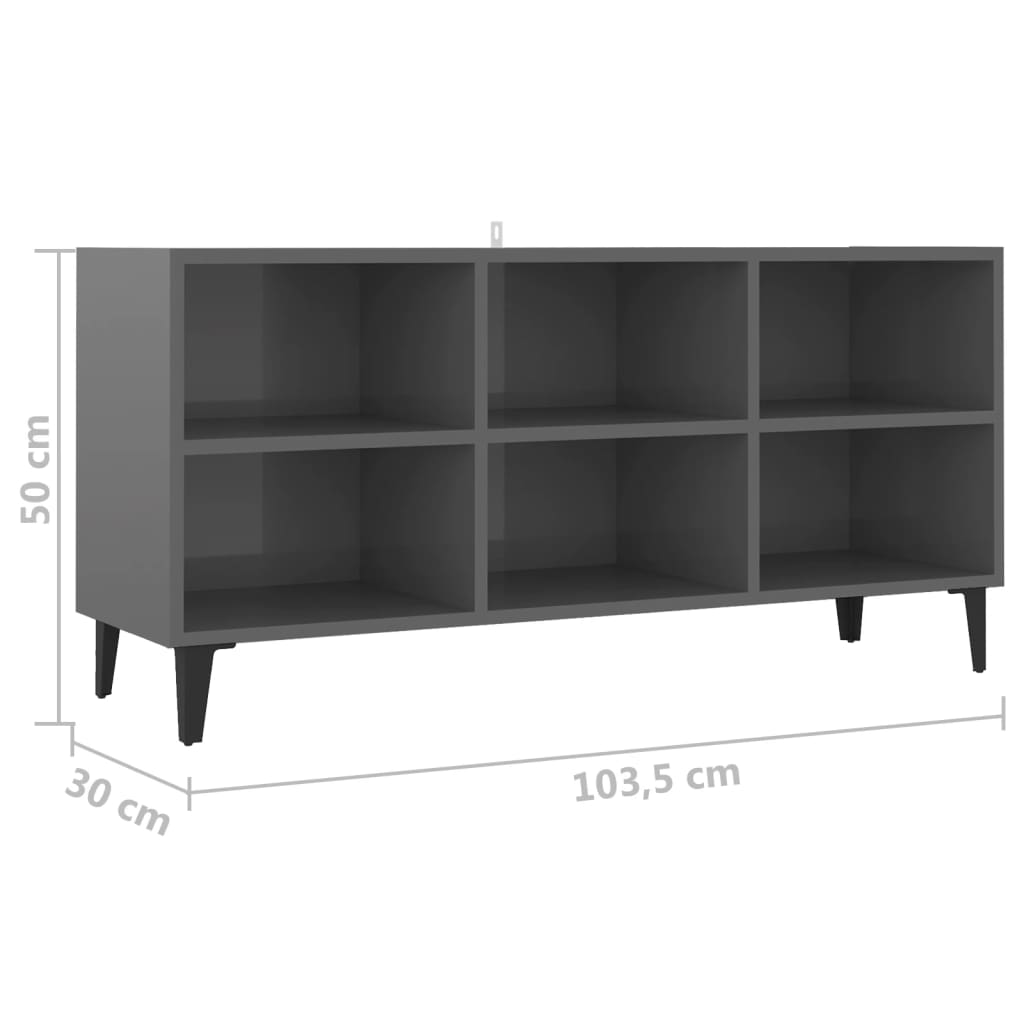 vidaXL TV Cabinet with Metal Legs High Gloss Grey 103.5x30x50 cm