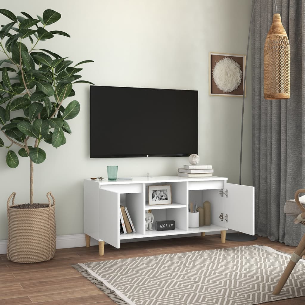 vidaXL TV Cabinet with Solid Wood Legs White 103.5x35x50 cm