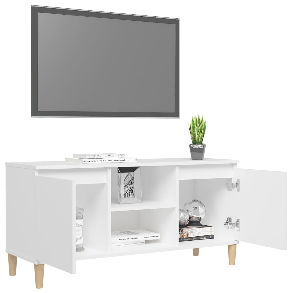 vidaXL TV Cabinet with Solid Wood Legs White 103.5x35x50 cm