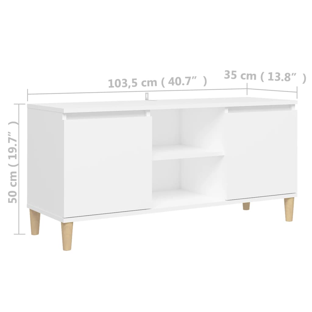 vidaXL TV Cabinet with Solid Wood Legs White 103.5x35x50 cm