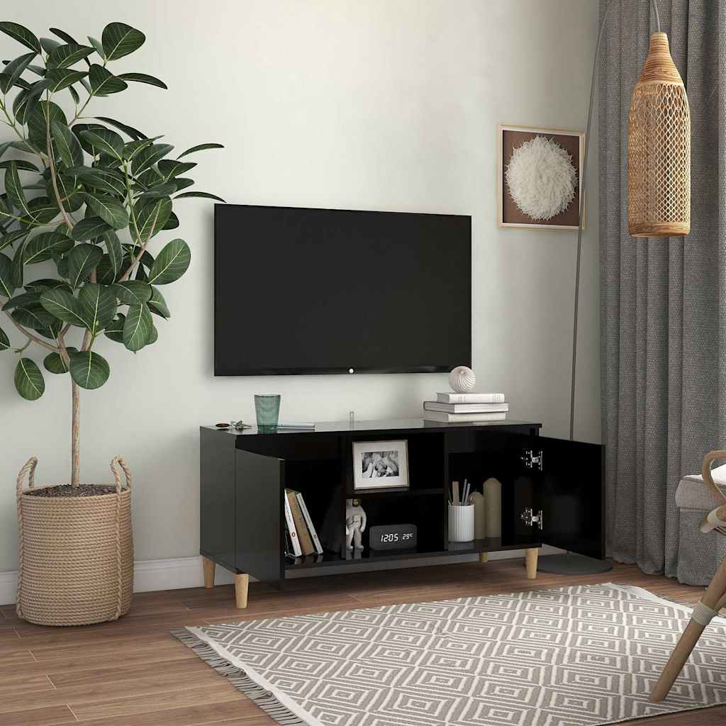 805960 vidaXL TV Cabinet with Solid Wood Legs Black 103,5x35x50 cm