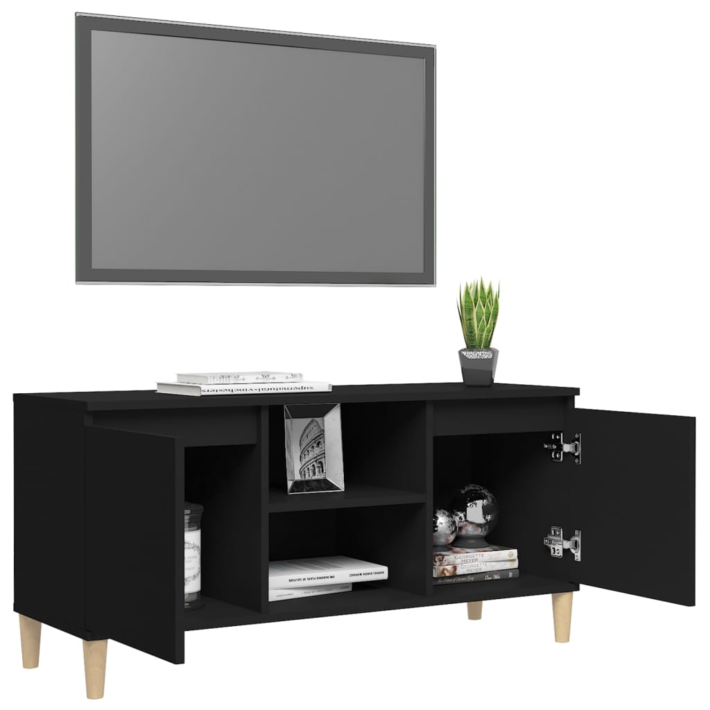 vidaXL TV Cabinet with Solid Wood Legs Black 103.5x35x50 cm