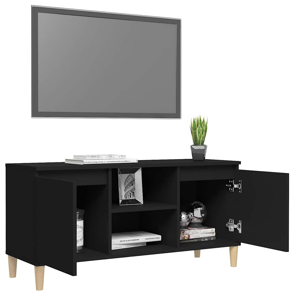 805960 vidaXL TV Cabinet with Solid Wood Legs Black 103,5x35x50 cm