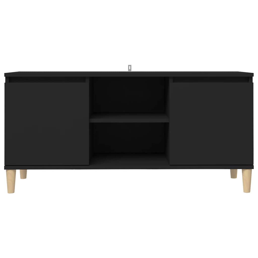 vidaXL TV Cabinet with Solid Wood Legs Black 103.5x35x50 cm