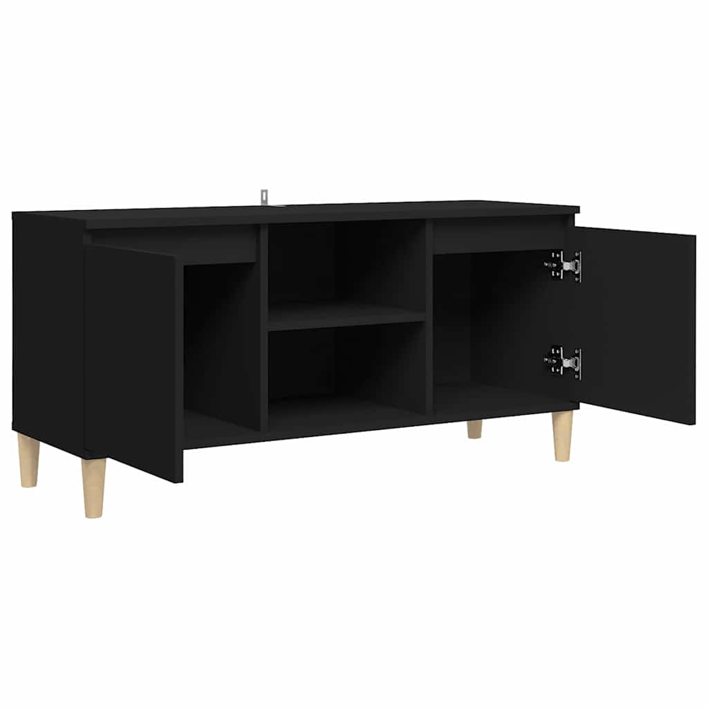 805960 vidaXL TV Cabinet with Solid Wood Legs Black 103,5x35x50 cm