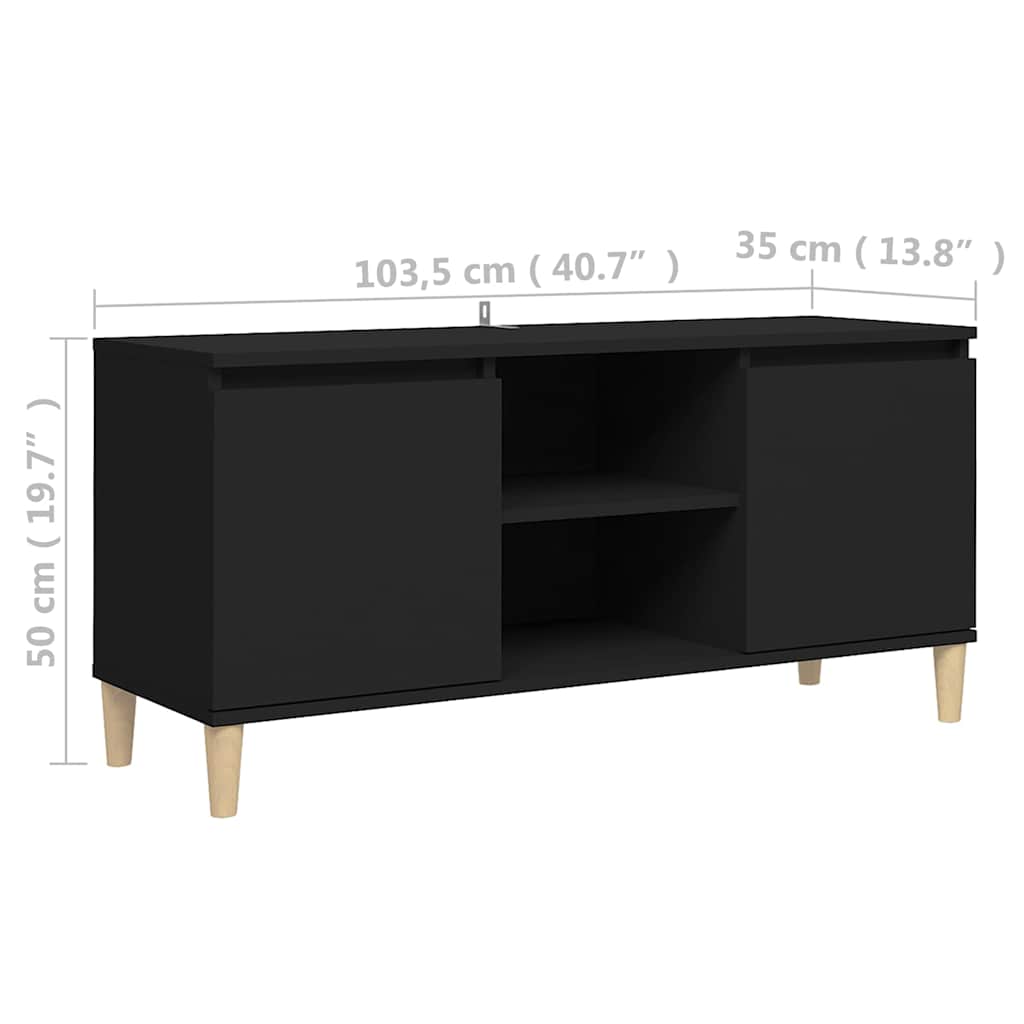 805960 vidaXL TV Cabinet with Solid Wood Legs Black 103,5x35x50 cm