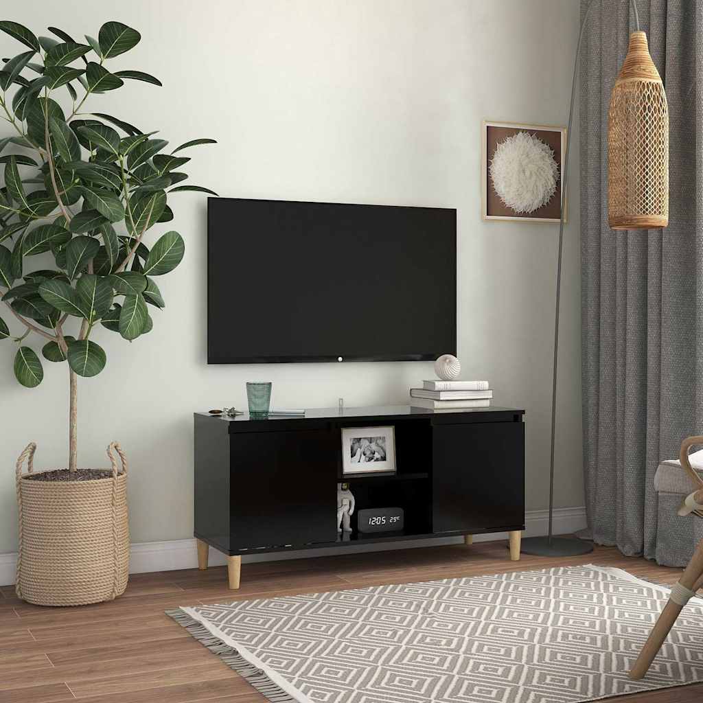 805960 vidaXL TV Cabinet with Solid Wood Legs Black 103,5x35x50 cm