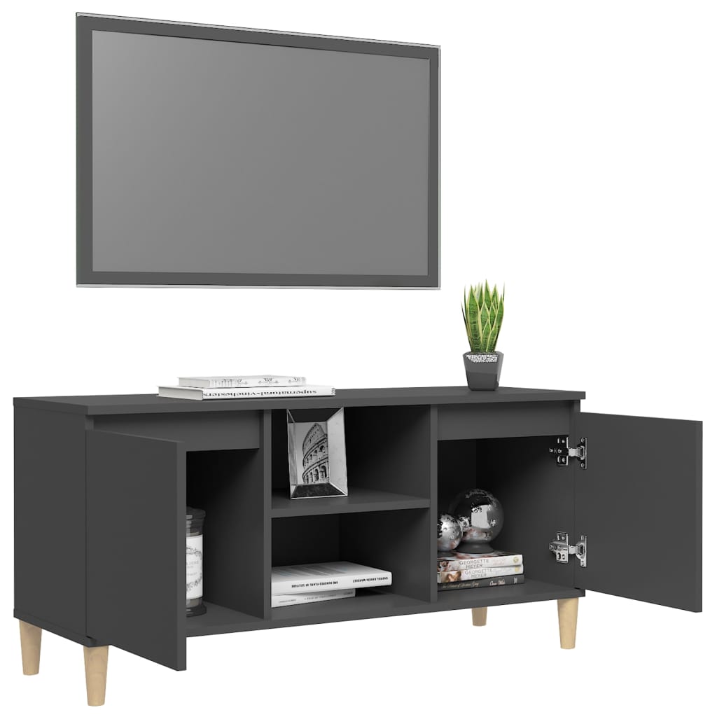 vidaXL TV Cabinet with Solid Wood Legs Grey 103.5x35x50 cm