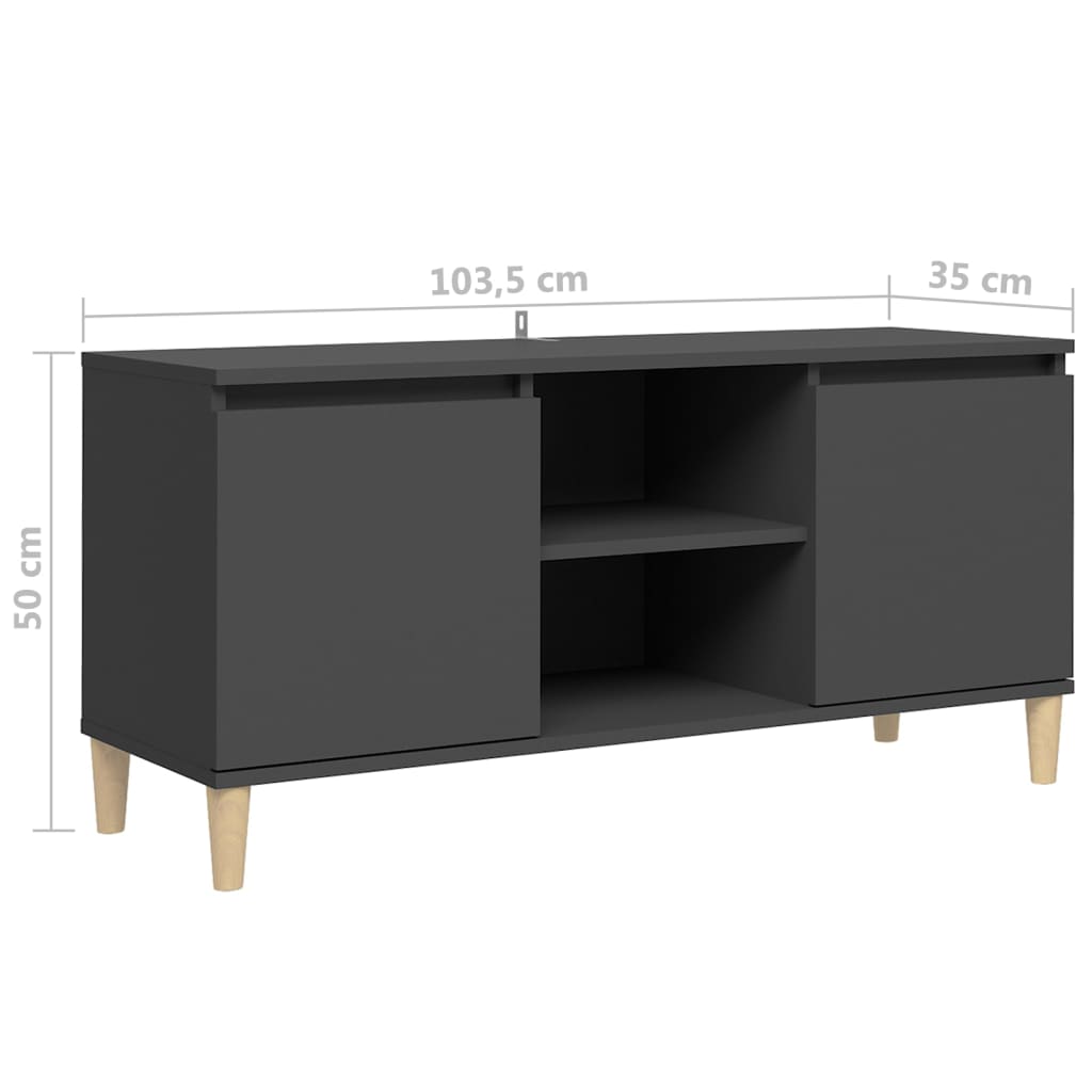 vidaXL TV Cabinet with Solid Wood Legs Grey 103.5x35x50 cm