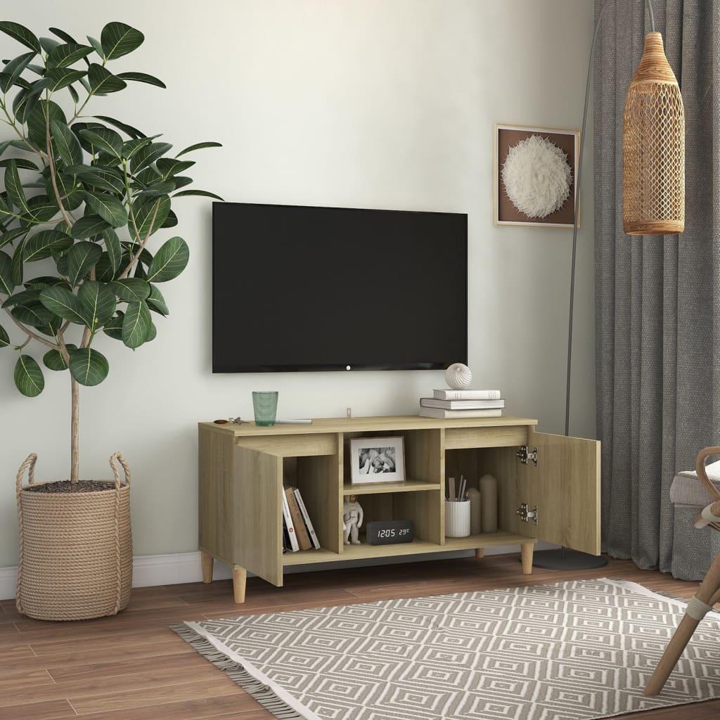 vidaXL TV Cabinet with Solid Wood Legs Sonoma Oak 103.5x35x50 cm