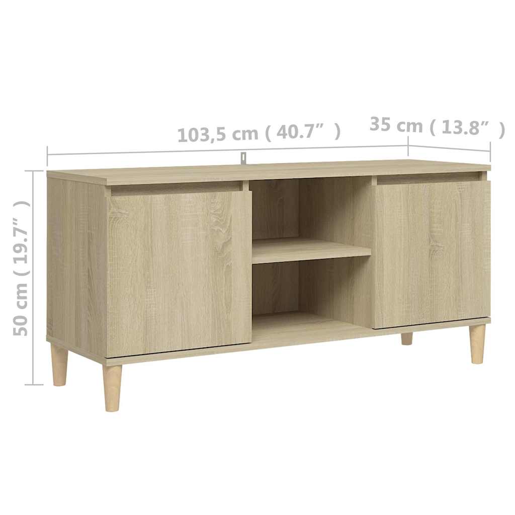 805962 vidaXL TV Cabinet with Solid Wood Legs Sonoma Oak 103,5x35x50 cm