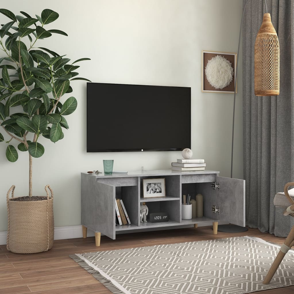 vidaXL TV Cabinet with Solid Wood Legs Concrete Grey 103.5x35x50 cm