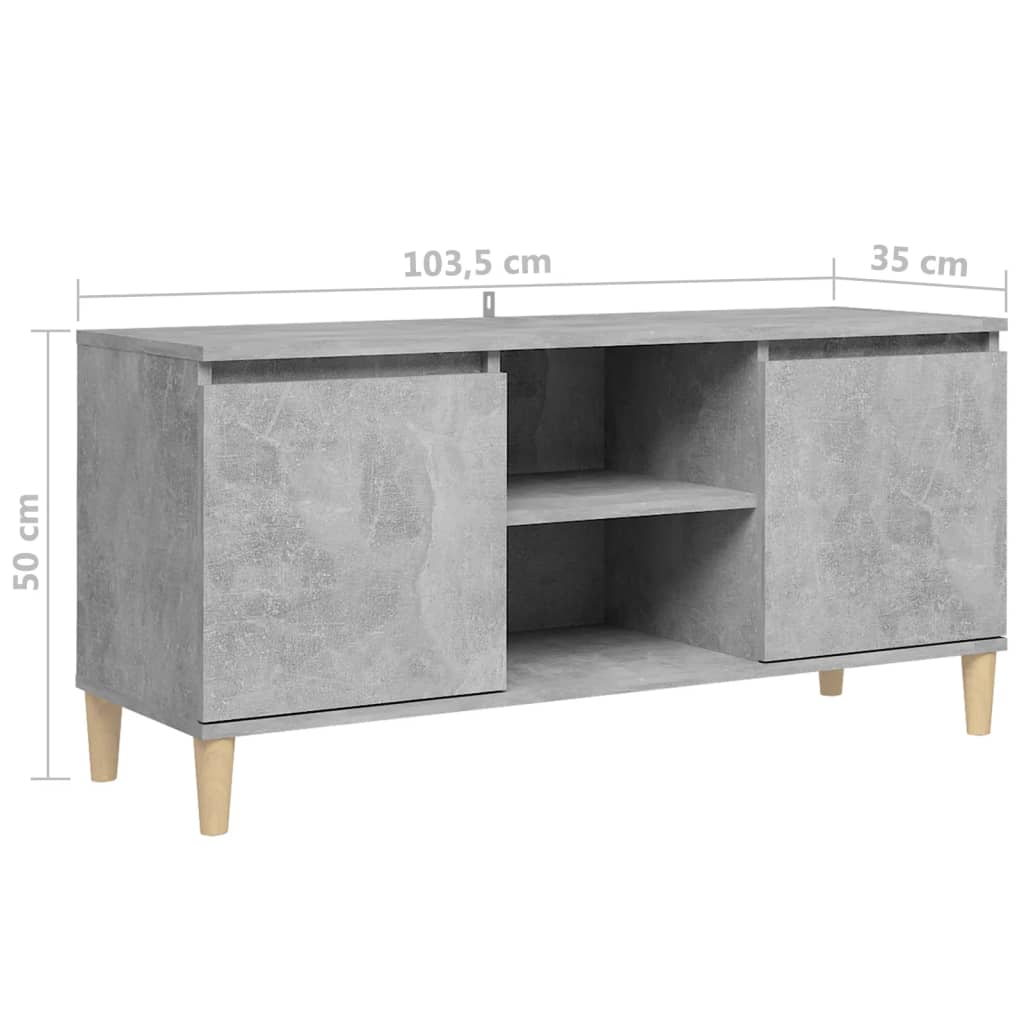 vidaXL TV Cabinet with Solid Wood Legs Concrete Grey 103.5x35x50 cm