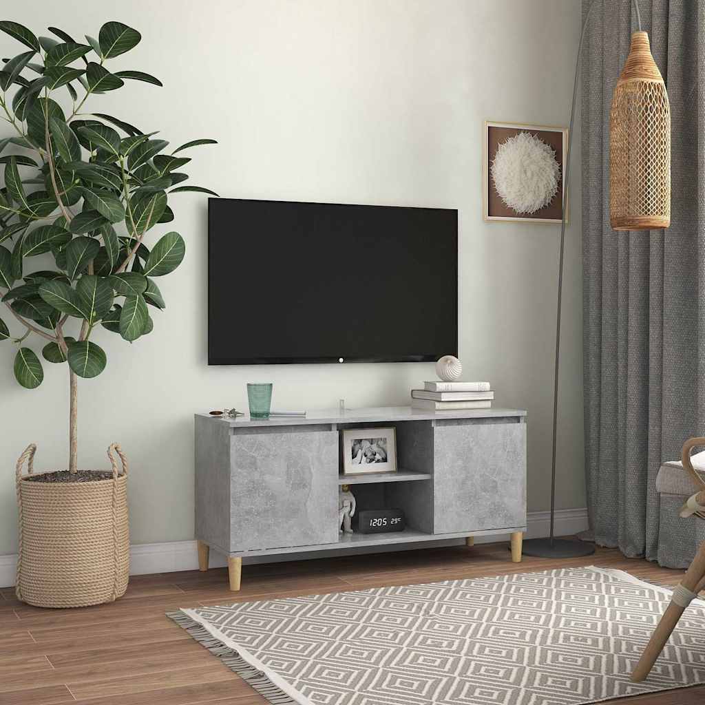 805963 vidaXL TV Cabinet with Solid Wood Legs Concrete Grey 103,5x35x50 cm