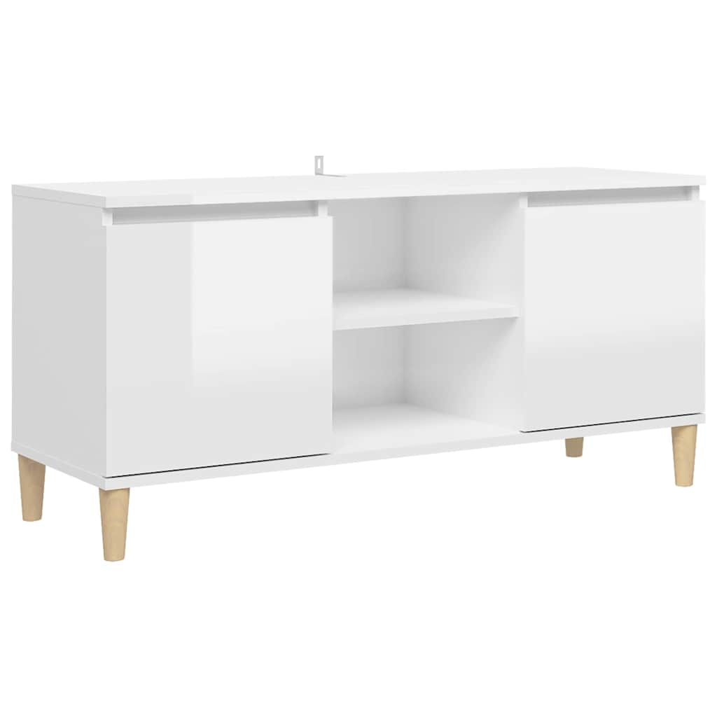 805965 vidaXL TV Cabinet & Solid Wood Legs High Gloss White 103,5x35x50 cm