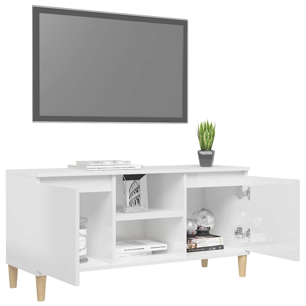 805965 vidaXL TV Cabinet & Solid Wood Legs High Gloss White 103,5x35x50 cm