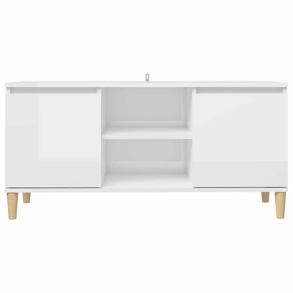 805965 vidaXL TV Cabinet & Solid Wood Legs High Gloss White 103,5x35x50 cm