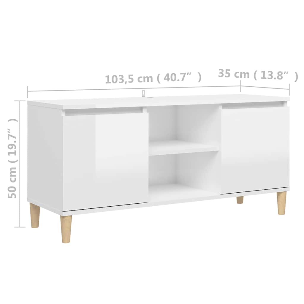 805965 vidaXL TV Cabinet & Solid Wood Legs High Gloss White 103,5x35x50 cm