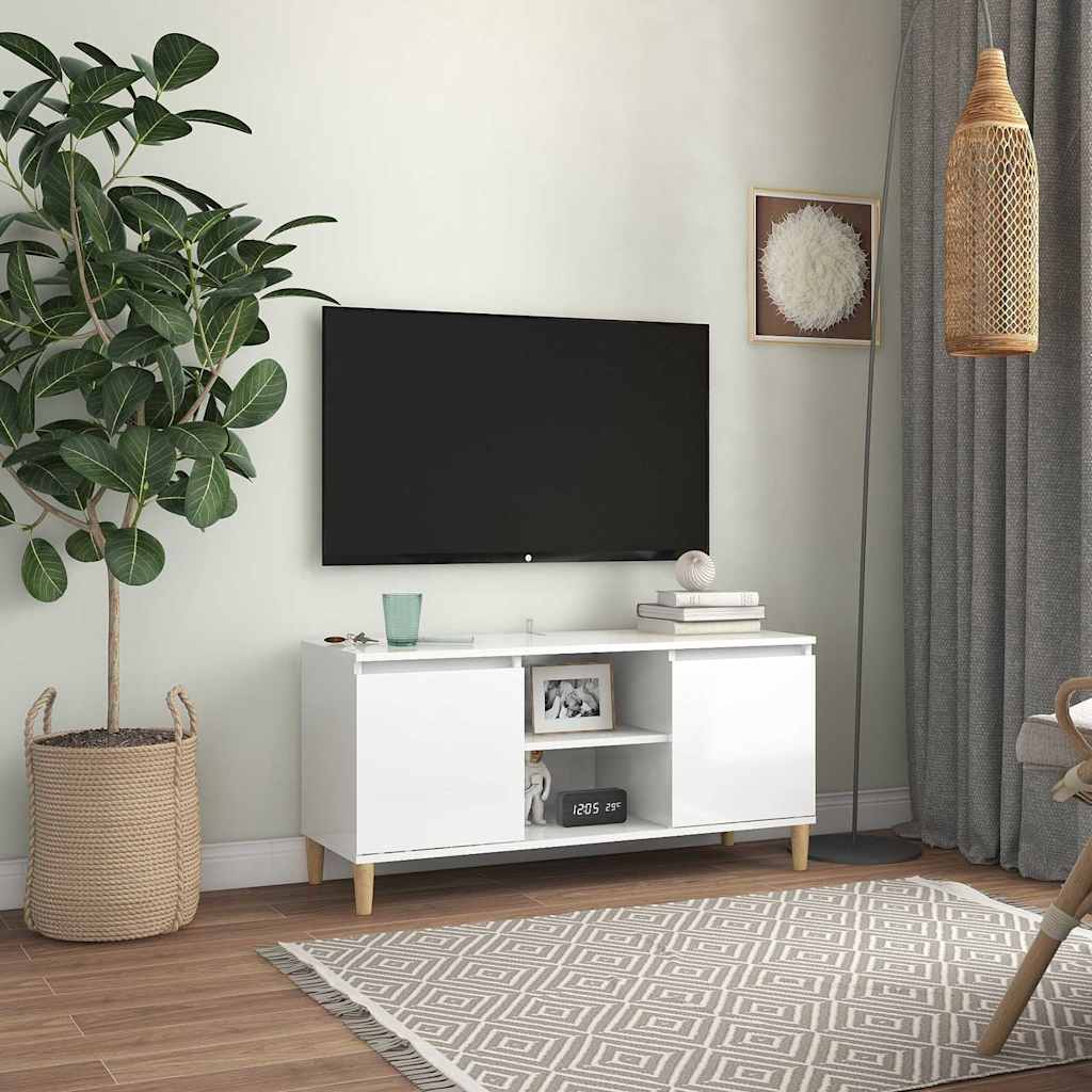 805965 vidaXL TV Cabinet & Solid Wood Legs High Gloss White 103,5x35x50 cm