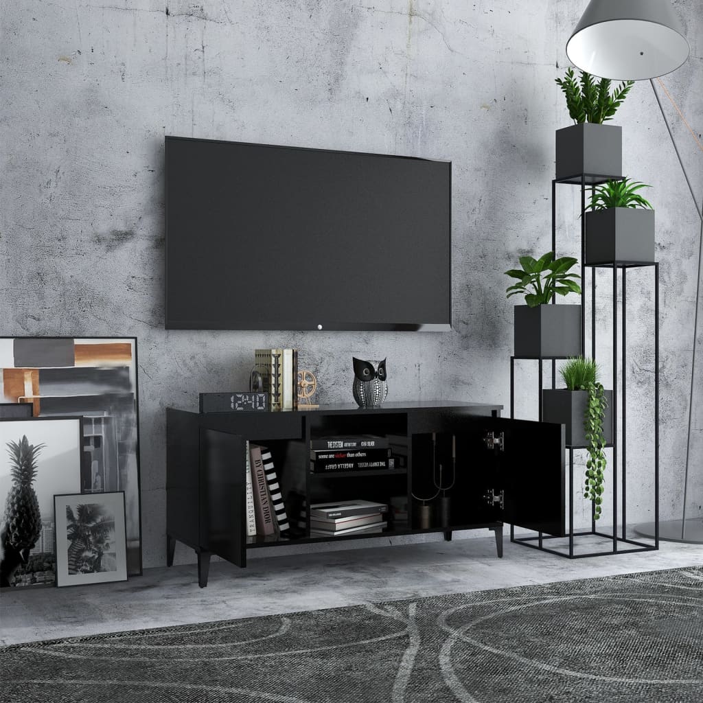 vidaXL TV Cabinet with Metal Legs Black 103.5x35x50 cm