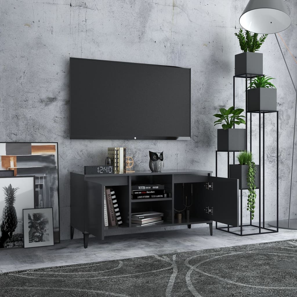 vidaXL TV Cabinet with Metal Legs Grey 103.5x35x50 cm