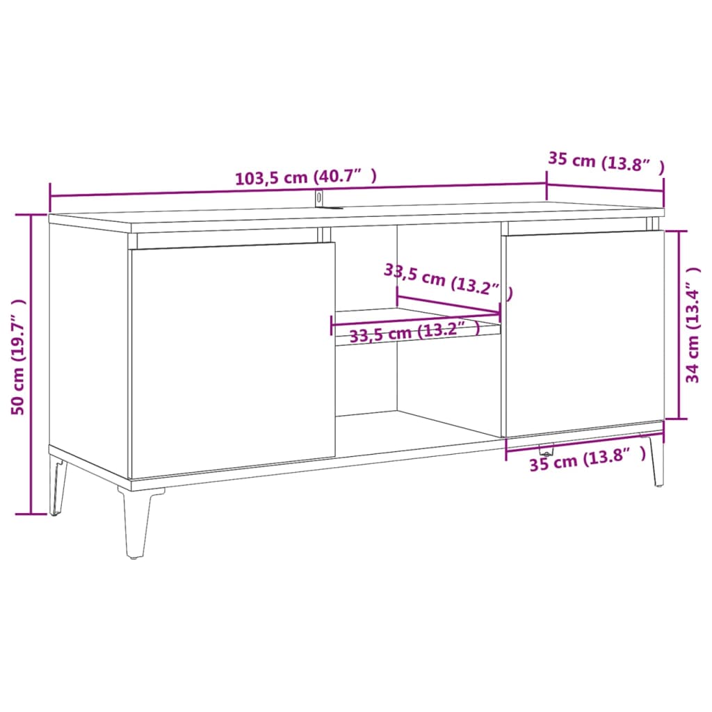 vidaXL TV Cabinet with Metal Legs Sonoma Oak 103.5x35x50 cm