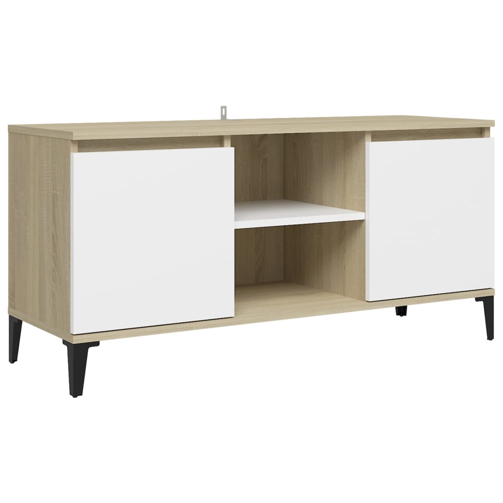 vidaXL TV Cabinet with Metal Legs White and Sonoma Oak 103.5x35x50 cm