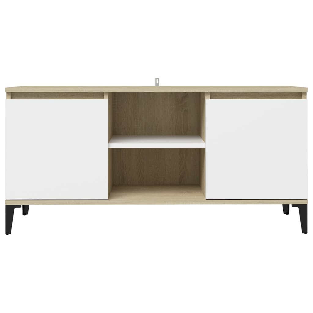 vidaXL TV Cabinet with Metal Legs White and Sonoma Oak 103.5x35x50 cm