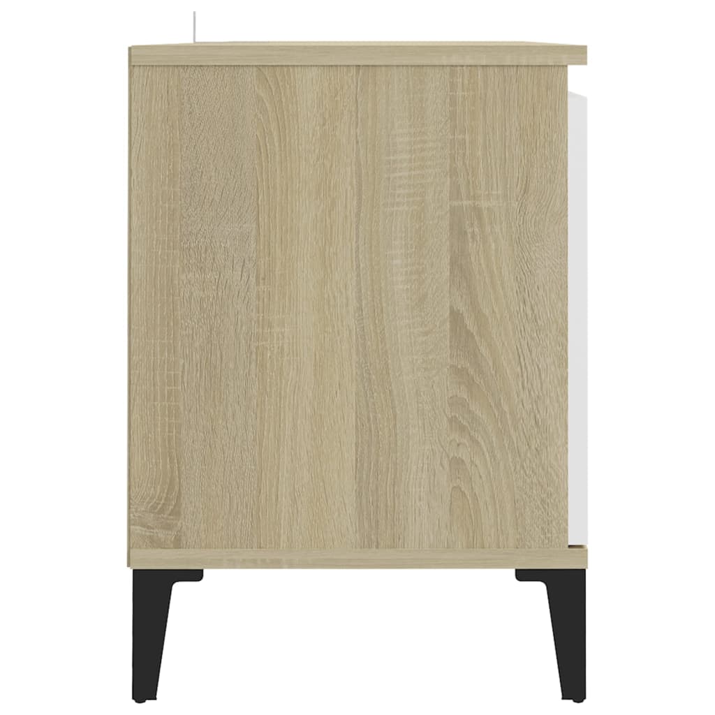 vidaXL TV Cabinet with Metal Legs White and Sonoma Oak 103.5x35x50 cm