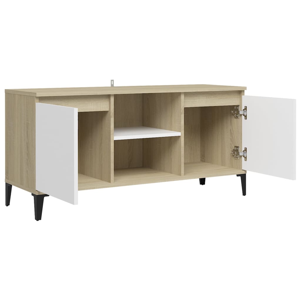 vidaXL TV Cabinet with Metal Legs White and Sonoma Oak 103.5x35x50 cm