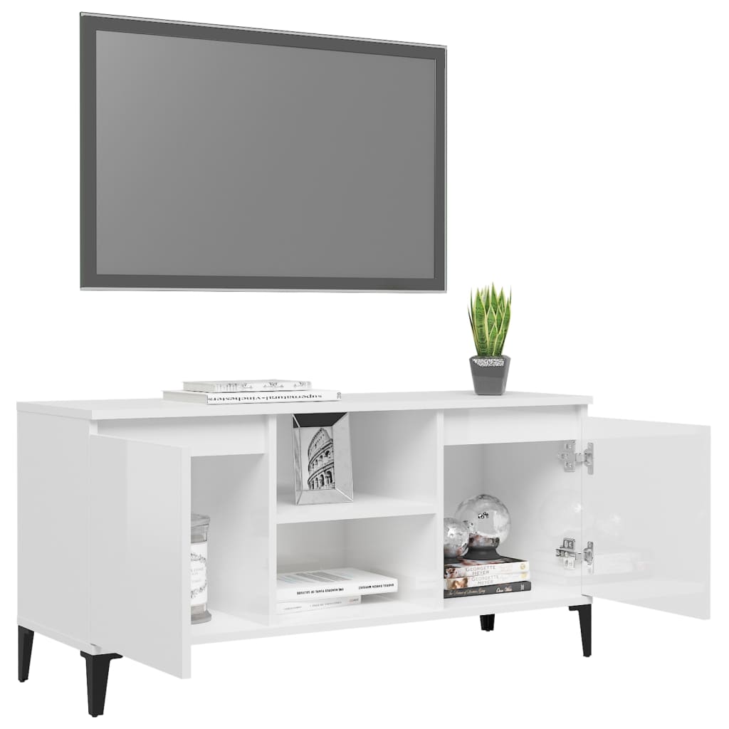 vidaXL TV Cabinet with Metal Legs High Gloss White 103.5x35x50 cm