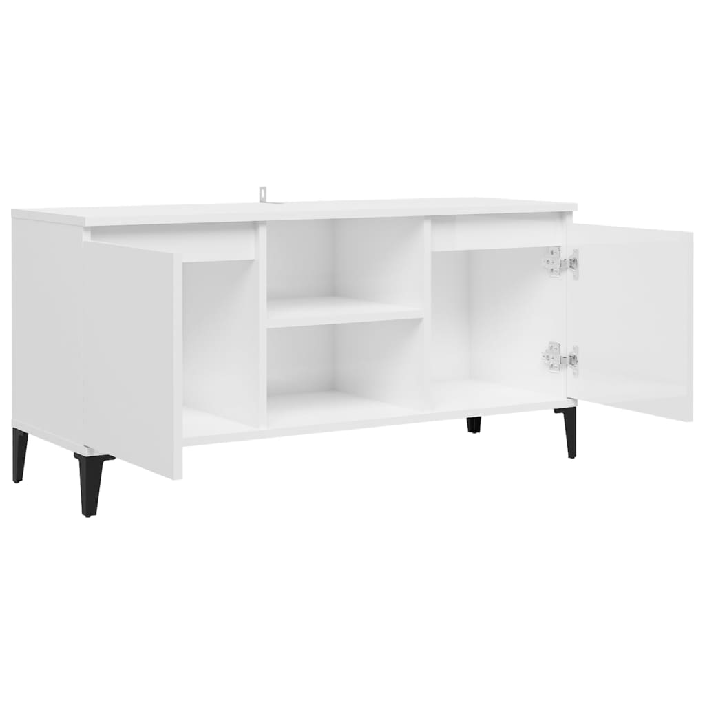 vidaXL TV Cabinet with Metal Legs High Gloss White 103.5x35x50 cm