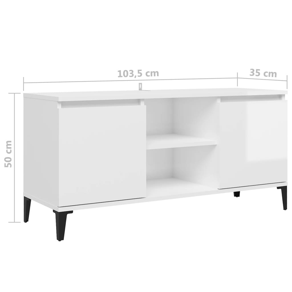 vidaXL TV Cabinet with Metal Legs High Gloss White 103.5x35x50 cm