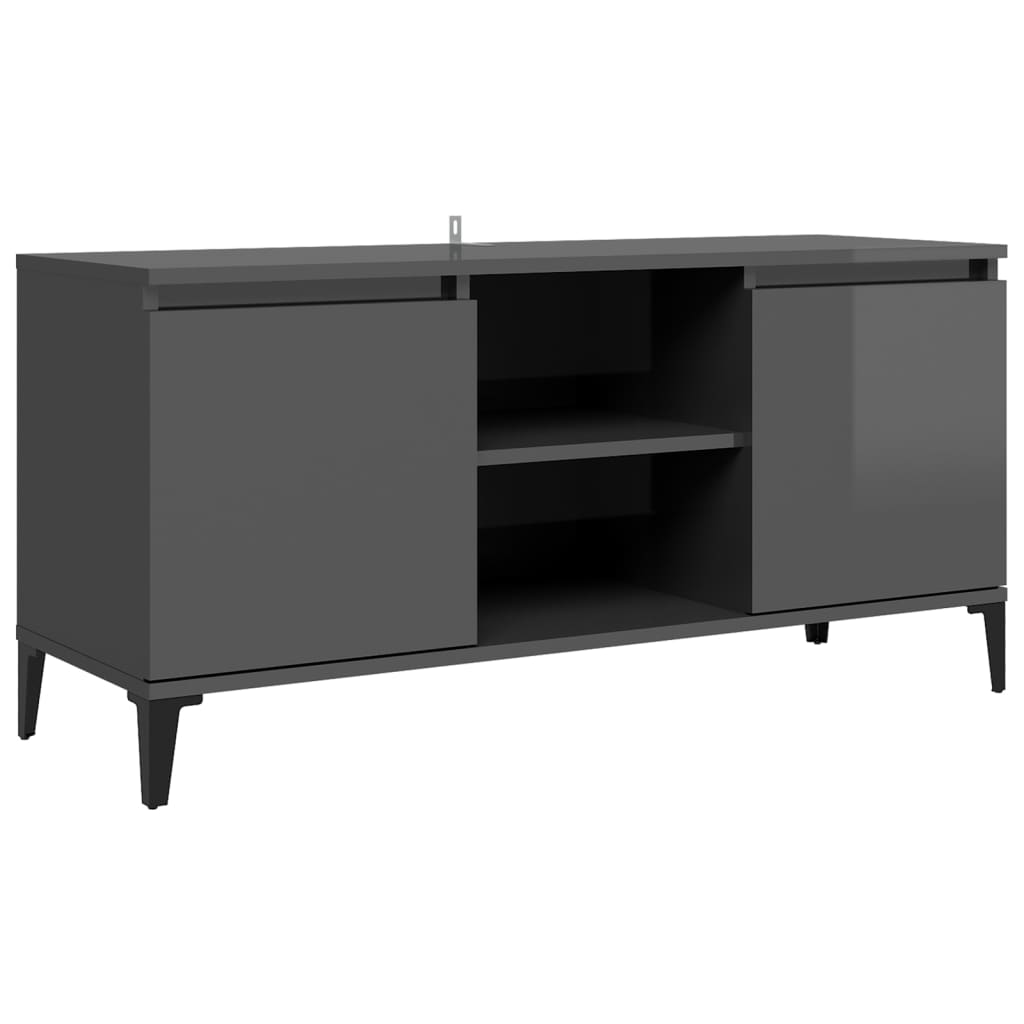 vidaXL TV Cabinet with Metal Legs High Gloss Grey 103.5x35x50 cm